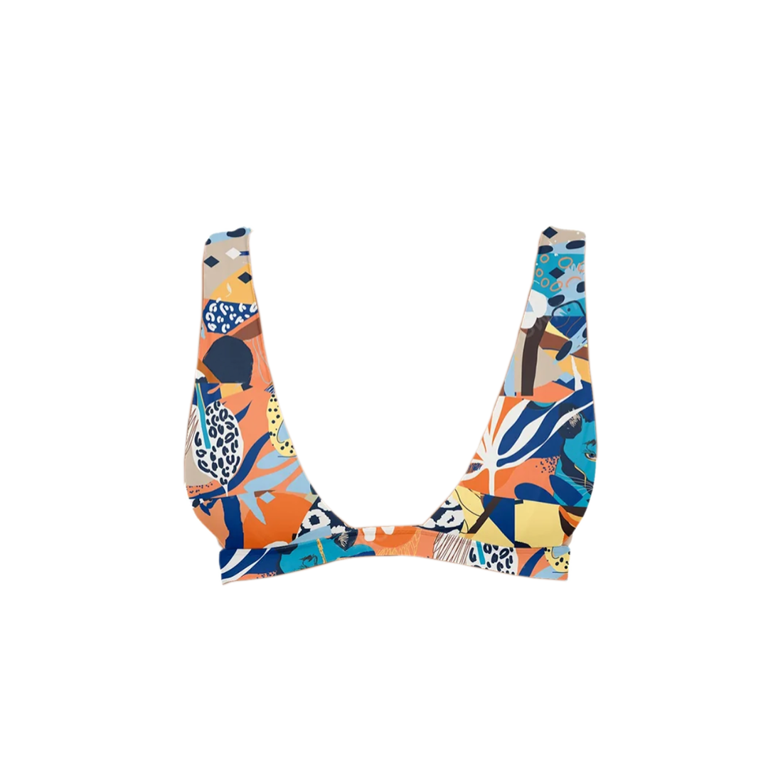Tropical Print Plunge Neck Bikini Top