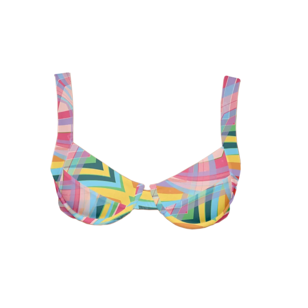 Abstract print padded bikini top with tie back