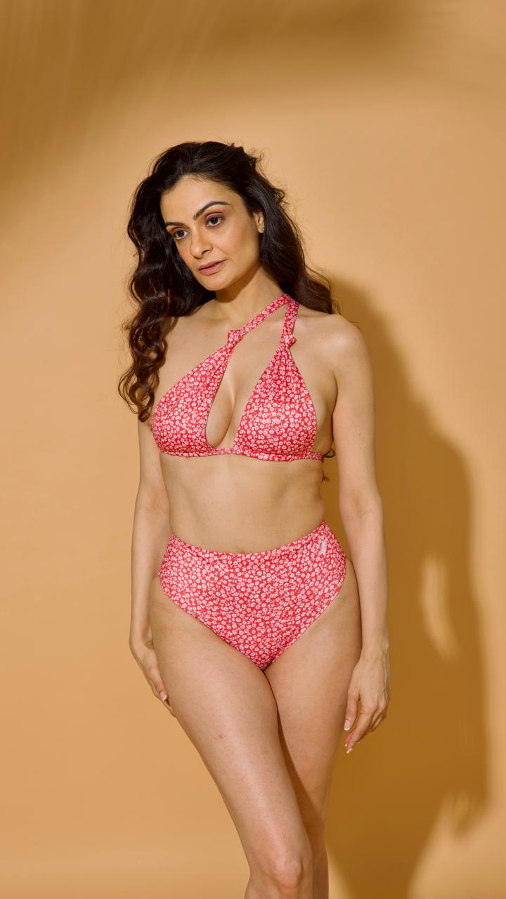 Versatile Red Floral Bikini Top