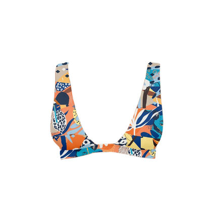 Tropical Print Plunge Neck Bikini Top