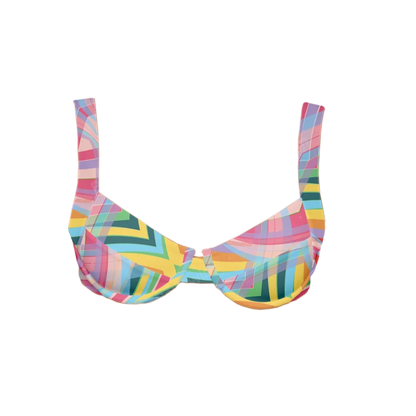 Abstract print padded bikini top with tie back